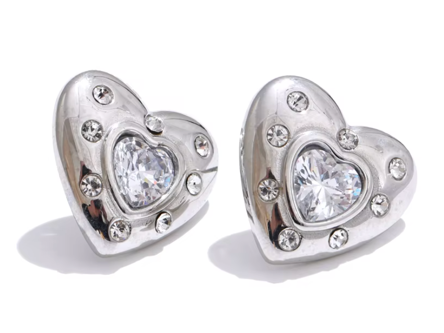 Heart Stud CZ Earrings