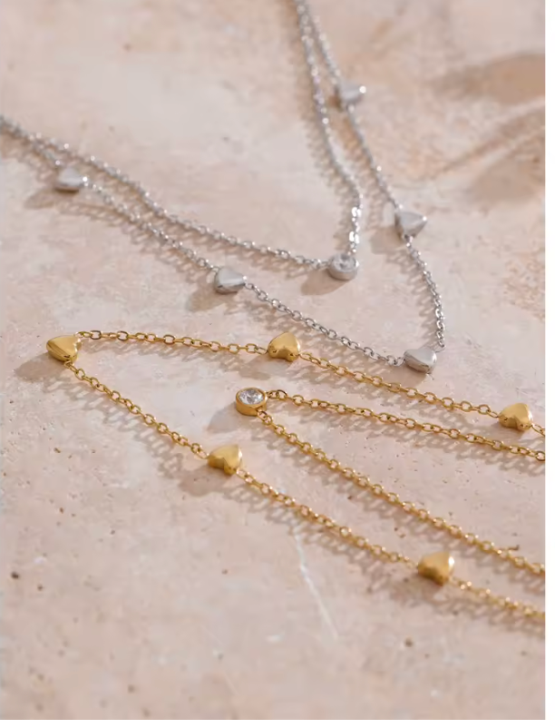 Double Layer CZ Heart Necklace