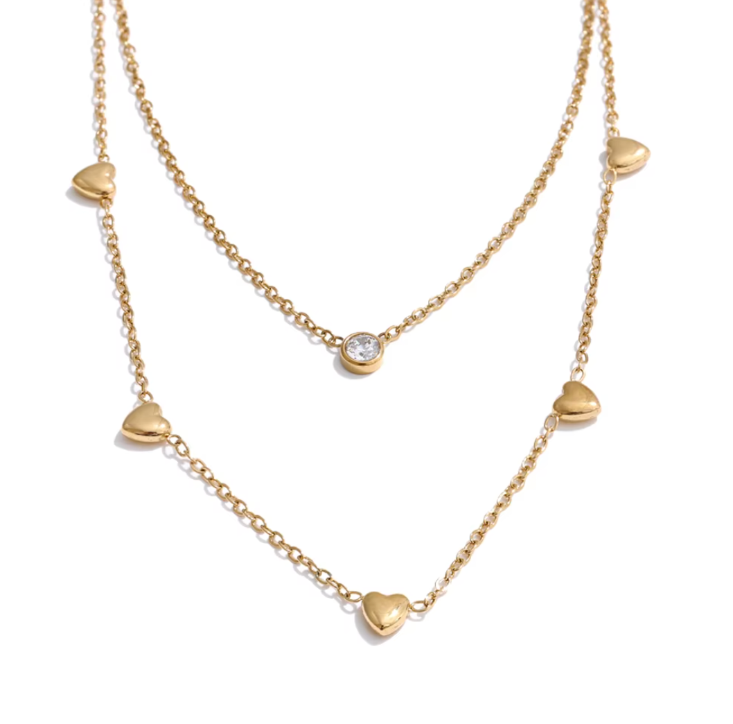 Double Layer CZ Heart Necklace