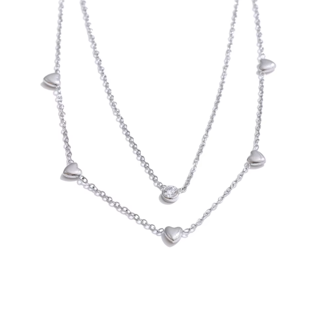 Double Layer CZ Heart Necklace