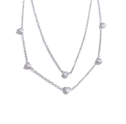 Double Layer CZ Heart Necklace