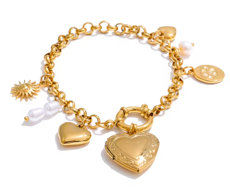 Charm Bracelet Heart Pearl Starburst