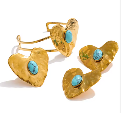 Hammered Gold Heart with Turquoise