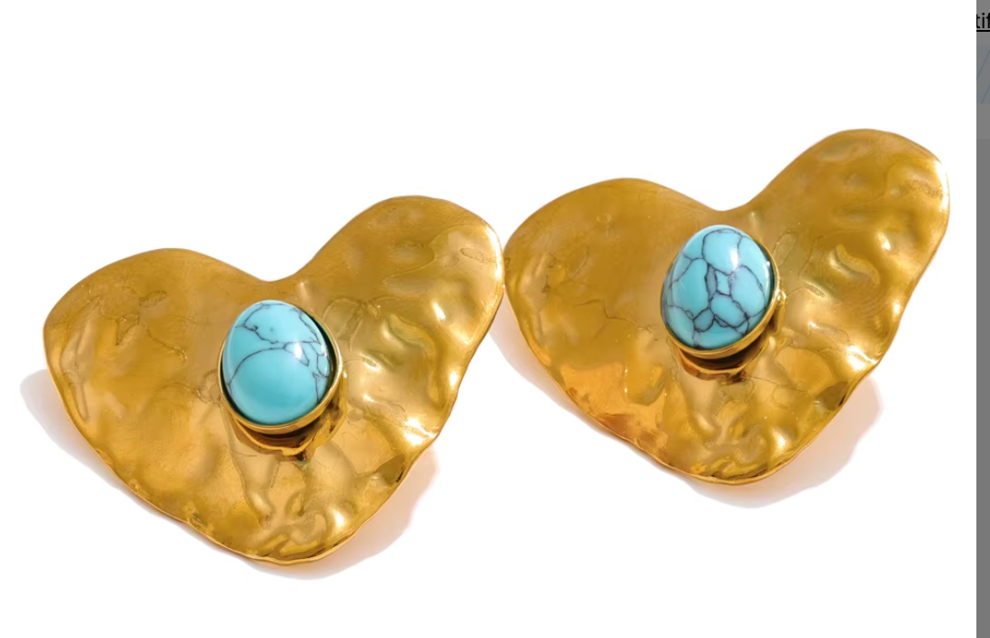 Hammered Gold Heart with Turquoise