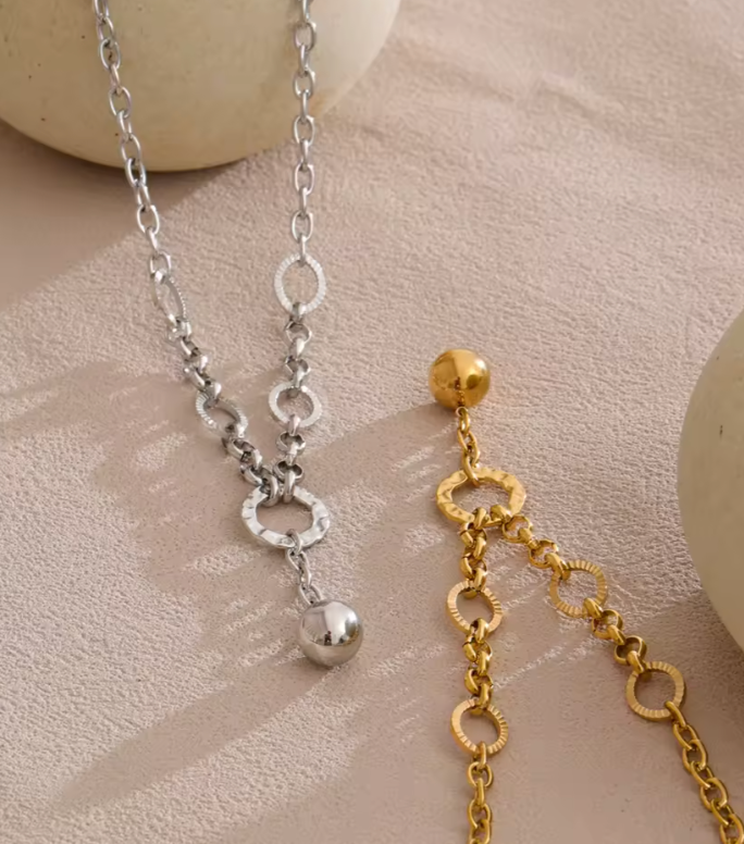 Y-Shape Necklace Hammered Chain