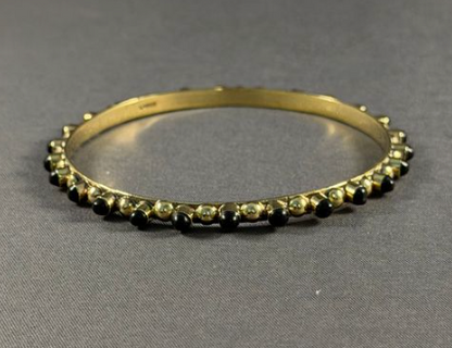 Brass alternating ball/stone bangle