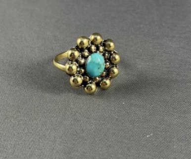 Brass Turquoise multi dot adjustable ring
