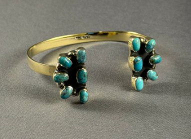 Brass Turquoise Half Chunky Cluster cuff