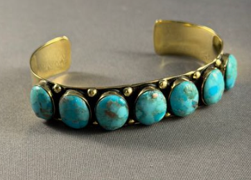 Brass 7 oval stone cuff