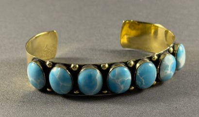 Brass 7 oval stone cuff