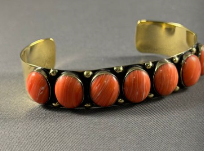 Brass 7 oval stone cuff