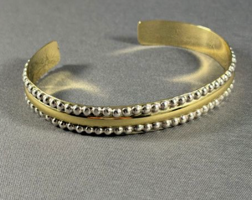Brass/Sterling Silver double ball row cuff