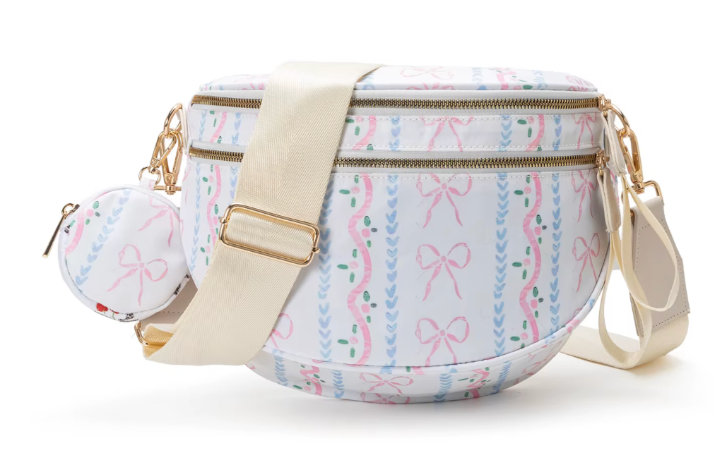 Nylon Bum Bag / Fanny Pack White with Pink Bow
