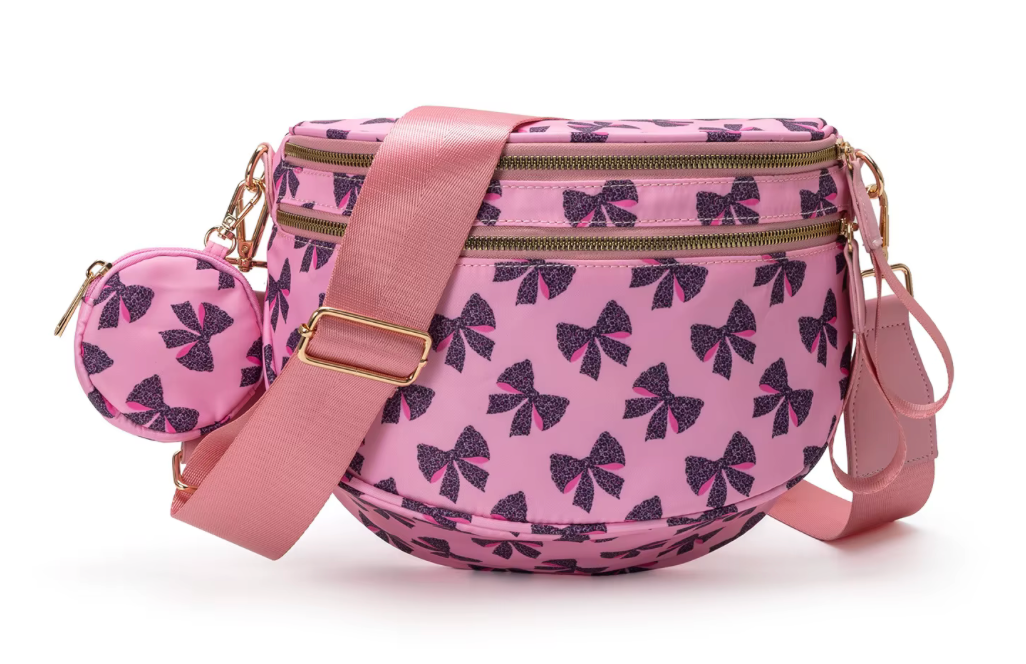 Nylon Bum Bag / Fanny Pack Pink with Leopard Bows