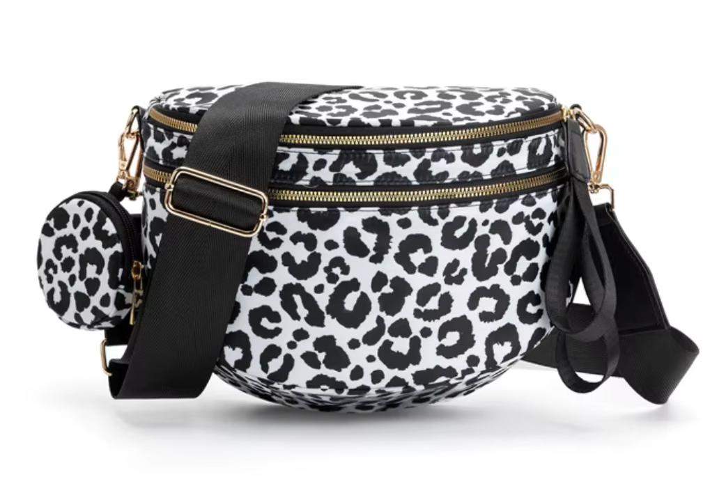 Nylon Bum Bag / Fanny Pack Black & White Leopard