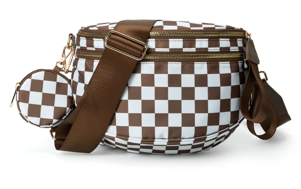 Nylon Bum Bag / Fanny Pack Light Brown Plaid