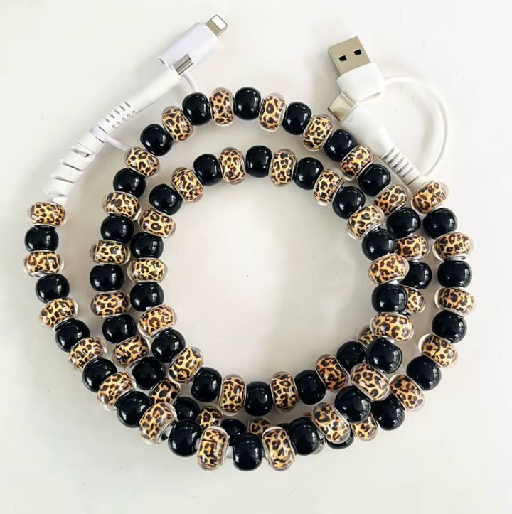 2 in 2 Type-C 5A Fast Charging Cord - Black Leopard