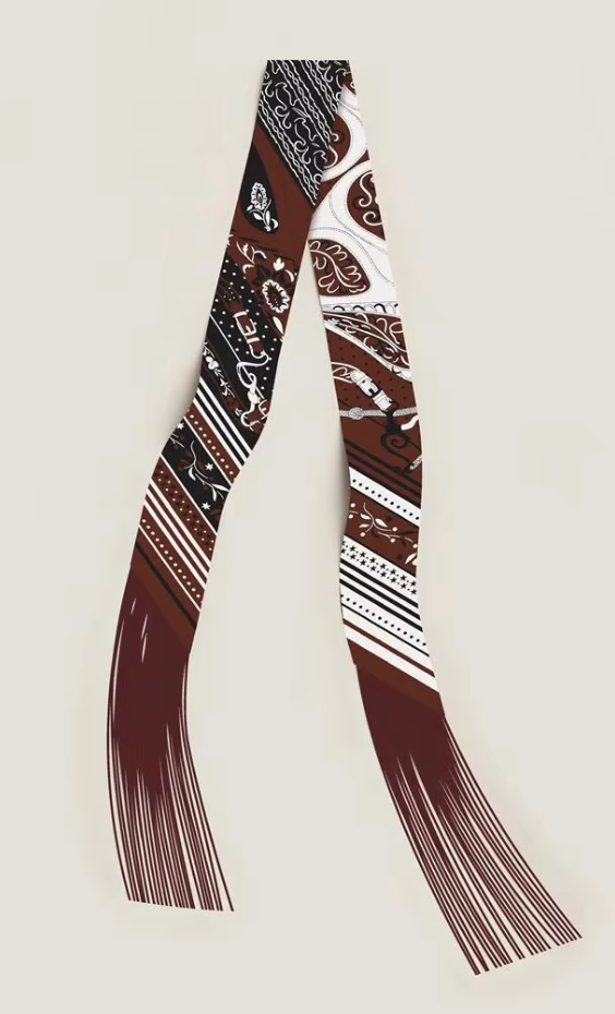 Leather Detail Twilly Scarf - Brown