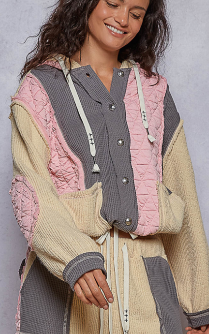Cut Sew Hooded Button Down Shacket