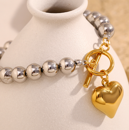 Puffy Heart Necklace & Bracelet