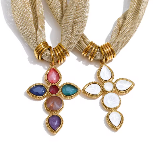 Linen Cross Necklace