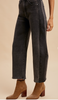 Two Tone Side Panel Stretch Barrel Cropped Jeans in Black
