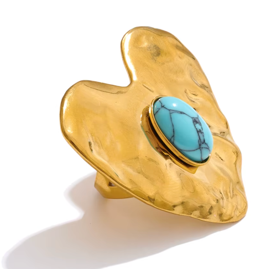Hammered Gold Heart with Turquoise