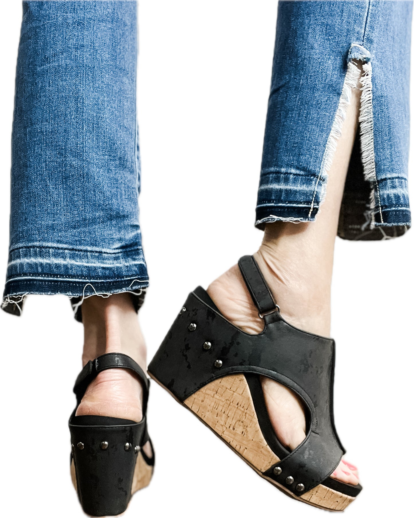 Corkys Tiffanee Wedge Sandals in Black Metallic