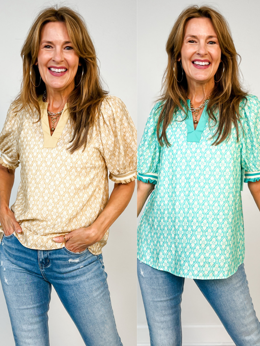 Puff Sleeve Geo Knit Top