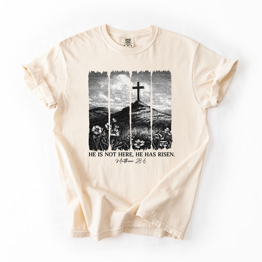 Matthew 28:6 He Has Risen Graphic Tee
