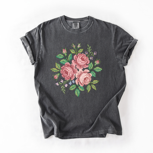 Cross Stitched Roses Graphic Tee