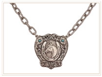 PLATED 18" VINTAGE HORSESHOE MEDALLION WITH VINTAGE TURQUOISE NECKLACE