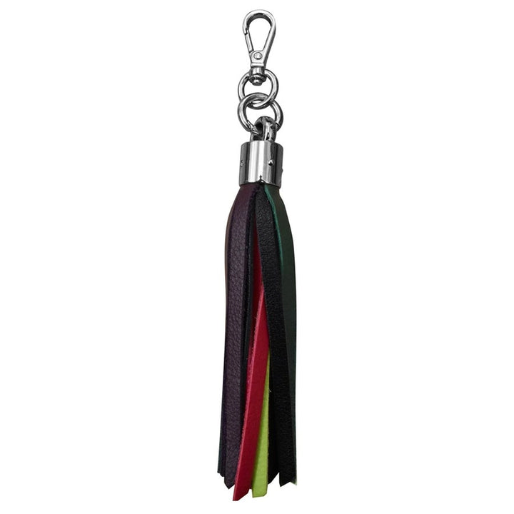 Leather Tassel Keychain-Blk/Brgt