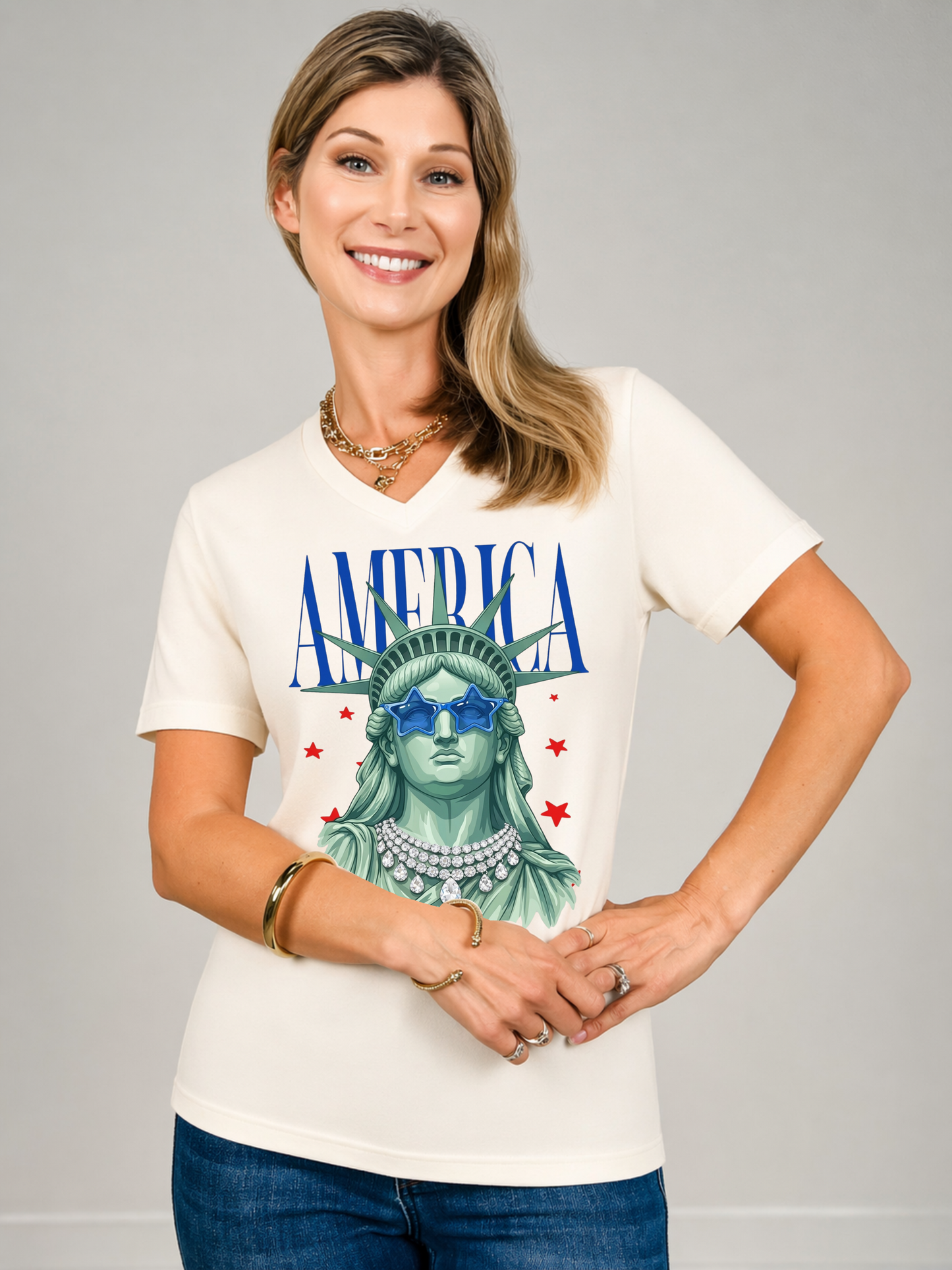 America And Liberty V-Neck Graphic Tee