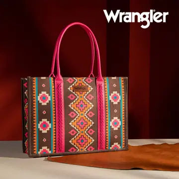 Wrangler Southwestern Pattern Dual Sided Print Canvas Wide Tote Hot Pink