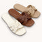 Woven Strap Square Toe Flat Sandals in Nude