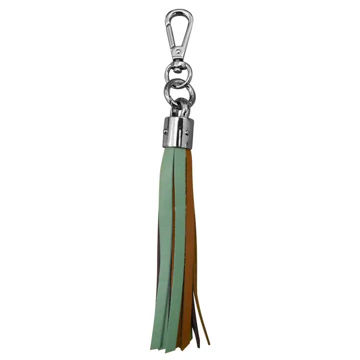 Leather Tassel Keychain-Sage Multi