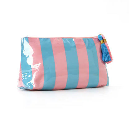 Stripe Cosmetic Bag PVC Tassel Zip