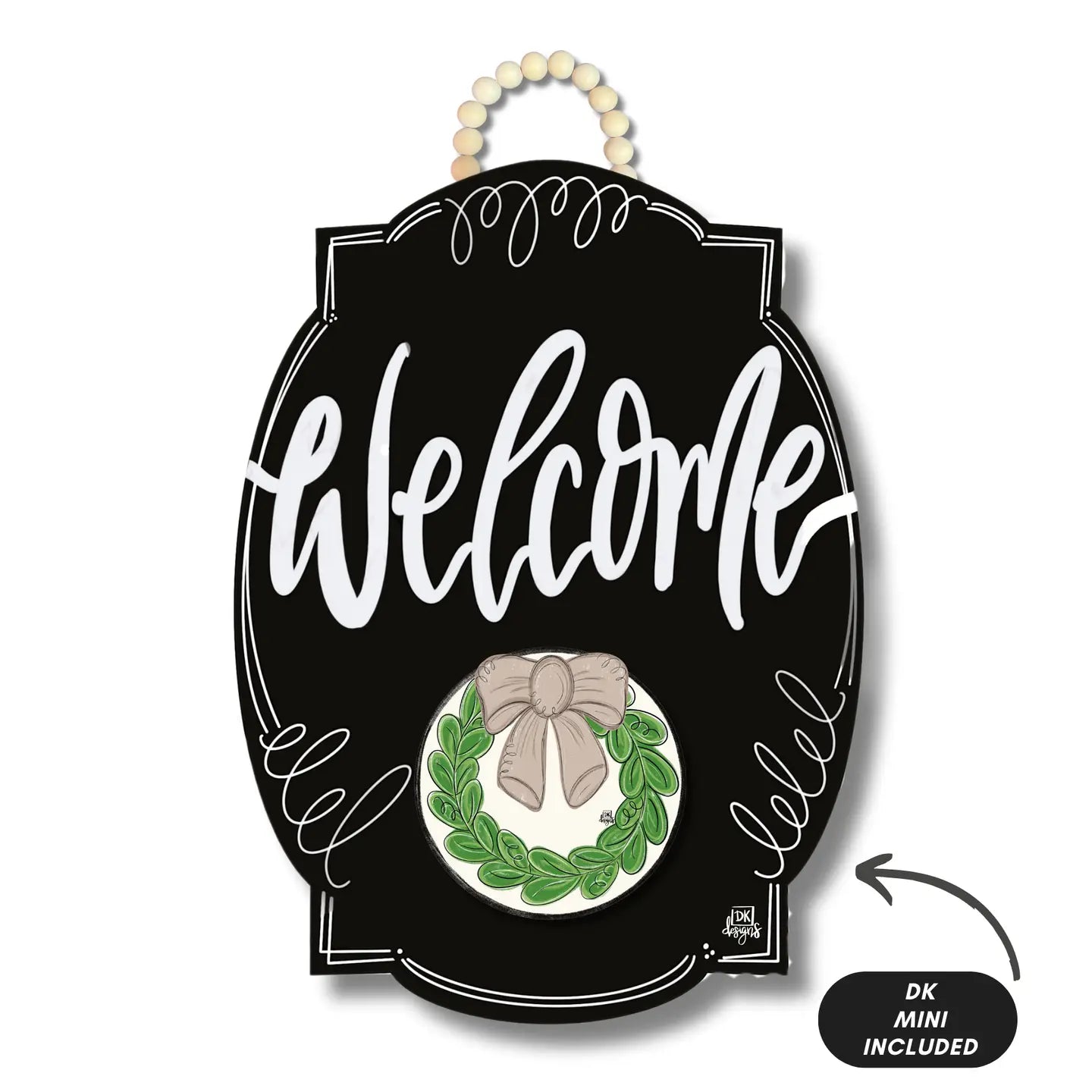 Dk Design- Black Bloom "Welcome" Door Hanger + Mini