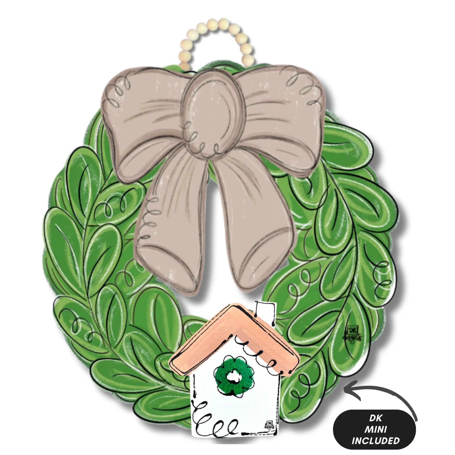 Dk Design - Mocha Bow Wreath Door Hanger With Mini