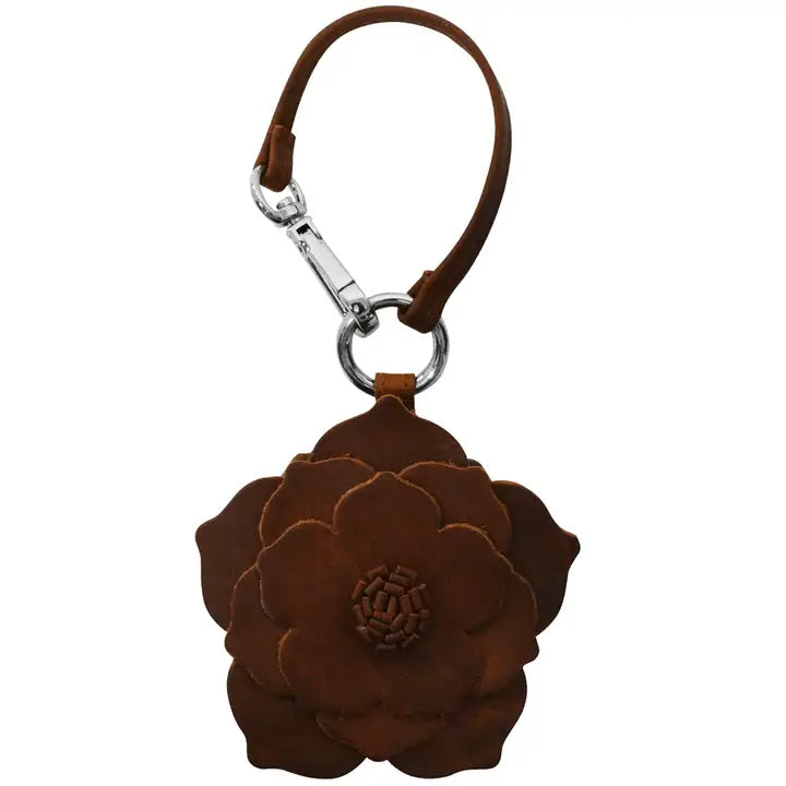 Leather Flower Hat Clip Bag Charm-Rustic Brown