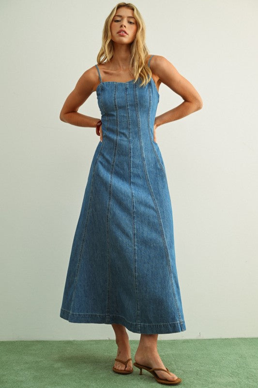 Paneled Maxi Washed Denim Dress
