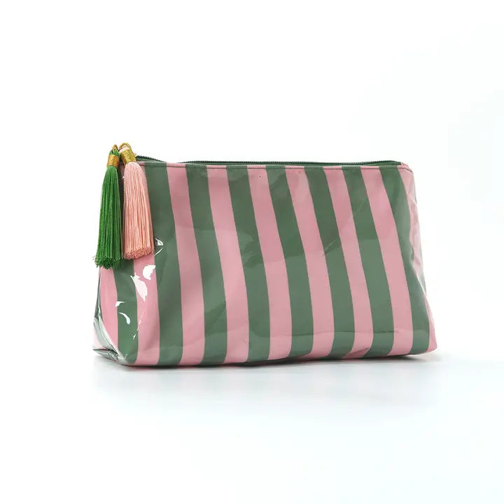 MKS America- Striped Cosmetic Bag With Tassel Zip