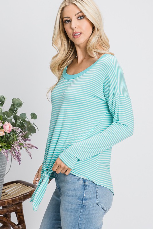 Long Sleeve Pin Stripe Front Tie Top