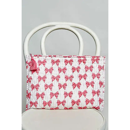 Diamond Stitched Detail Print Quilted Tassel Pouch