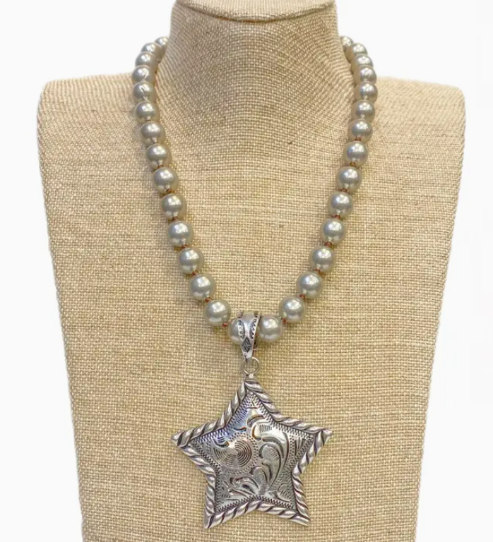 12MM Pendant on Faux Navajo Pearl Necklace