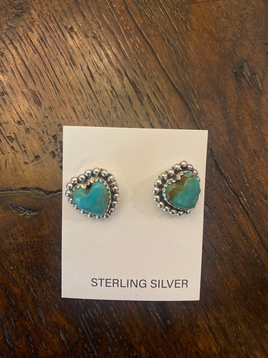 Hada Collection Sterling Silver Kingman Turquoise Heart Earrings