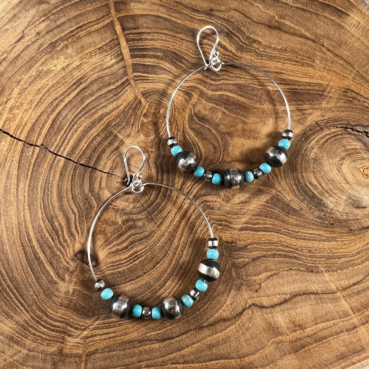 Turquoise and Sterling Hoops