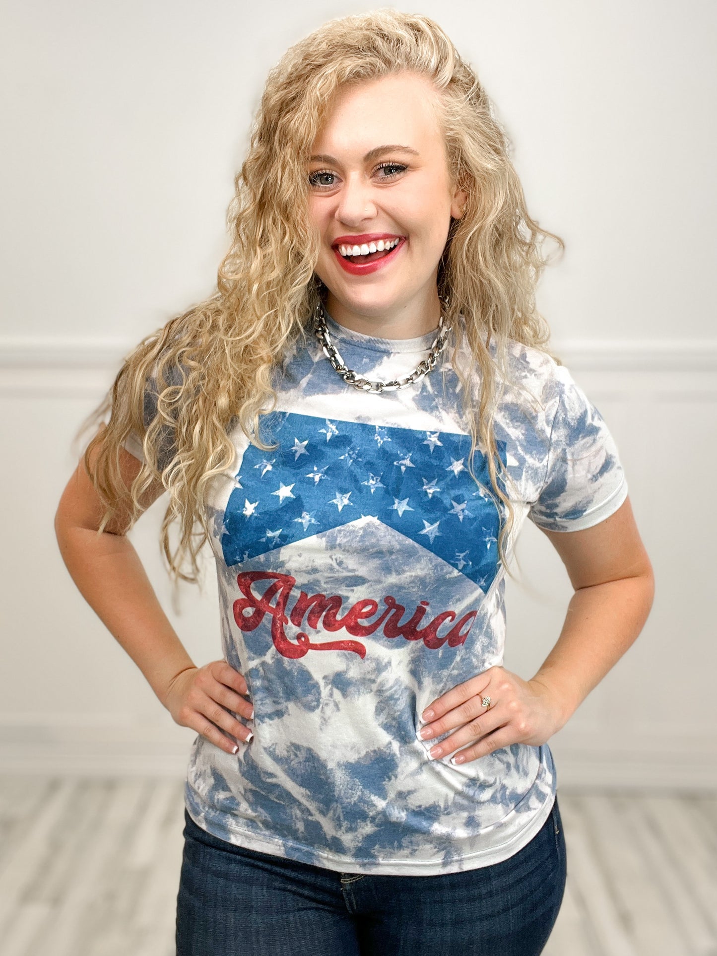 America Bleached with Sleeve Graphic Tee