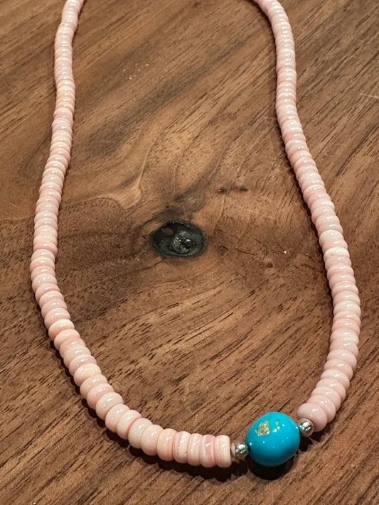 Pink Conch & Turquoise Necklace